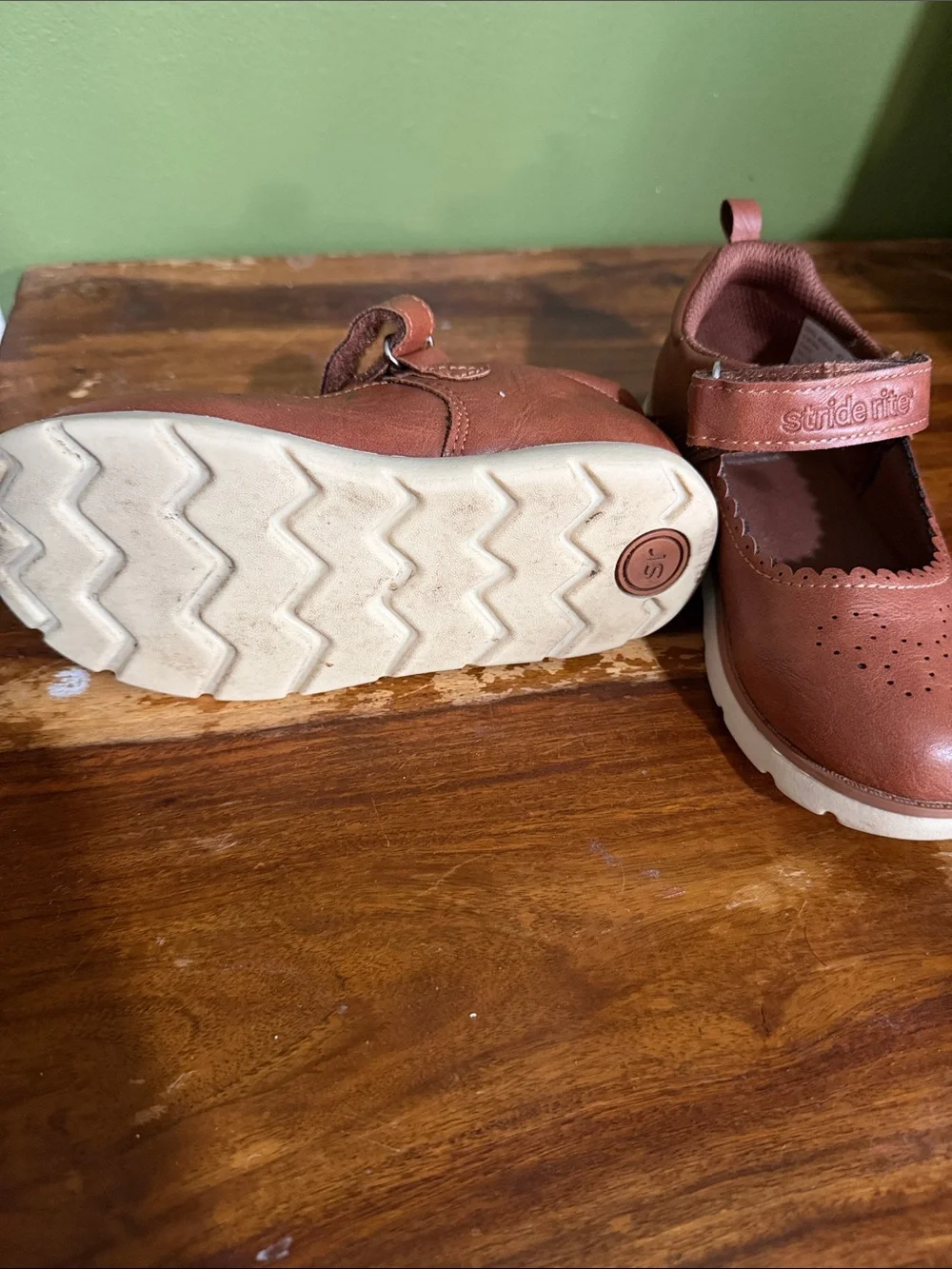 Stride Rite Girls' Tan/Brown Mary Jane Shoes with Hook-and-Loop Strap